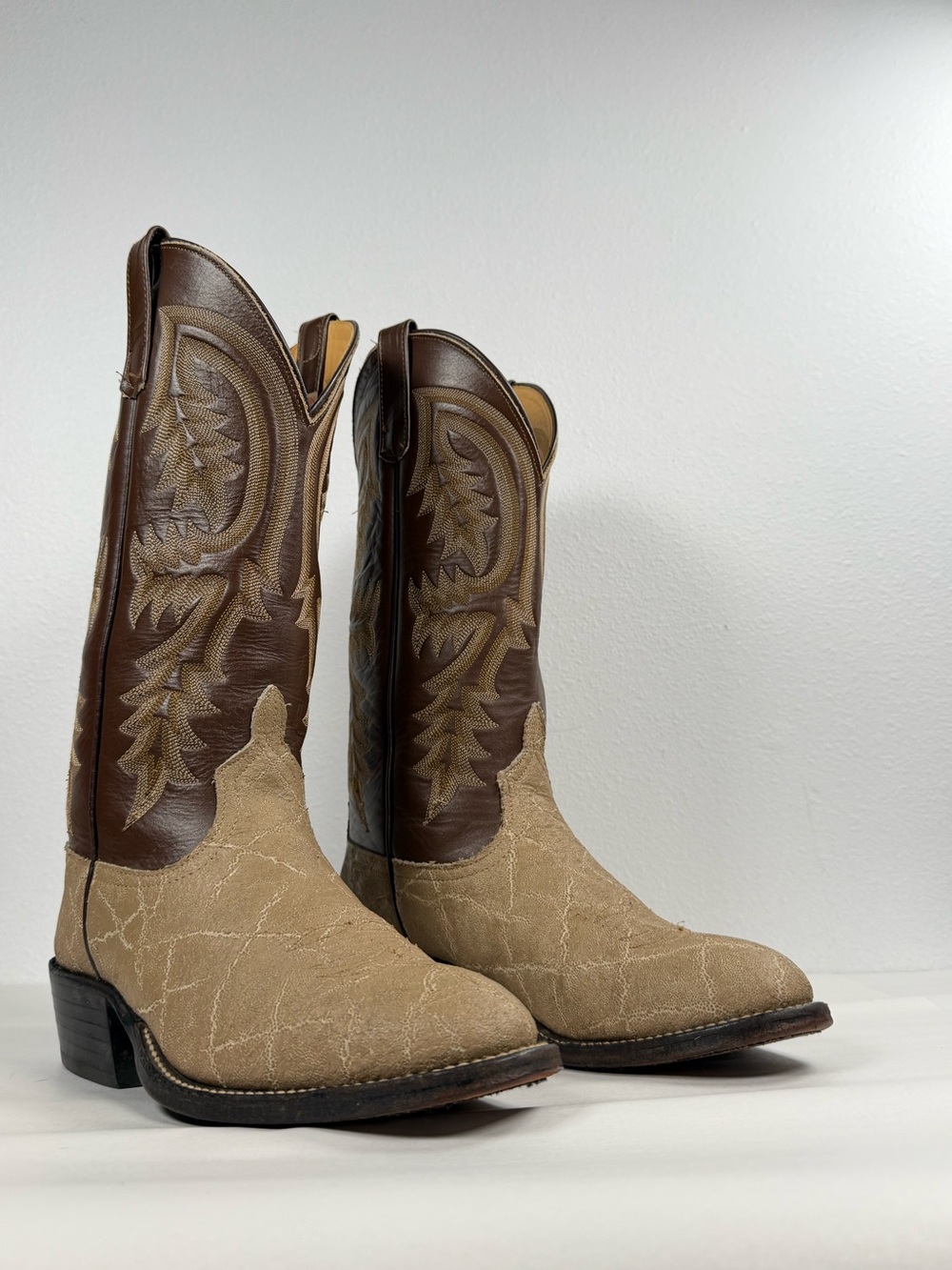 Anderson Bean Vintage Men's Exotic Western Boots Size 8 D Elephant Made In USA